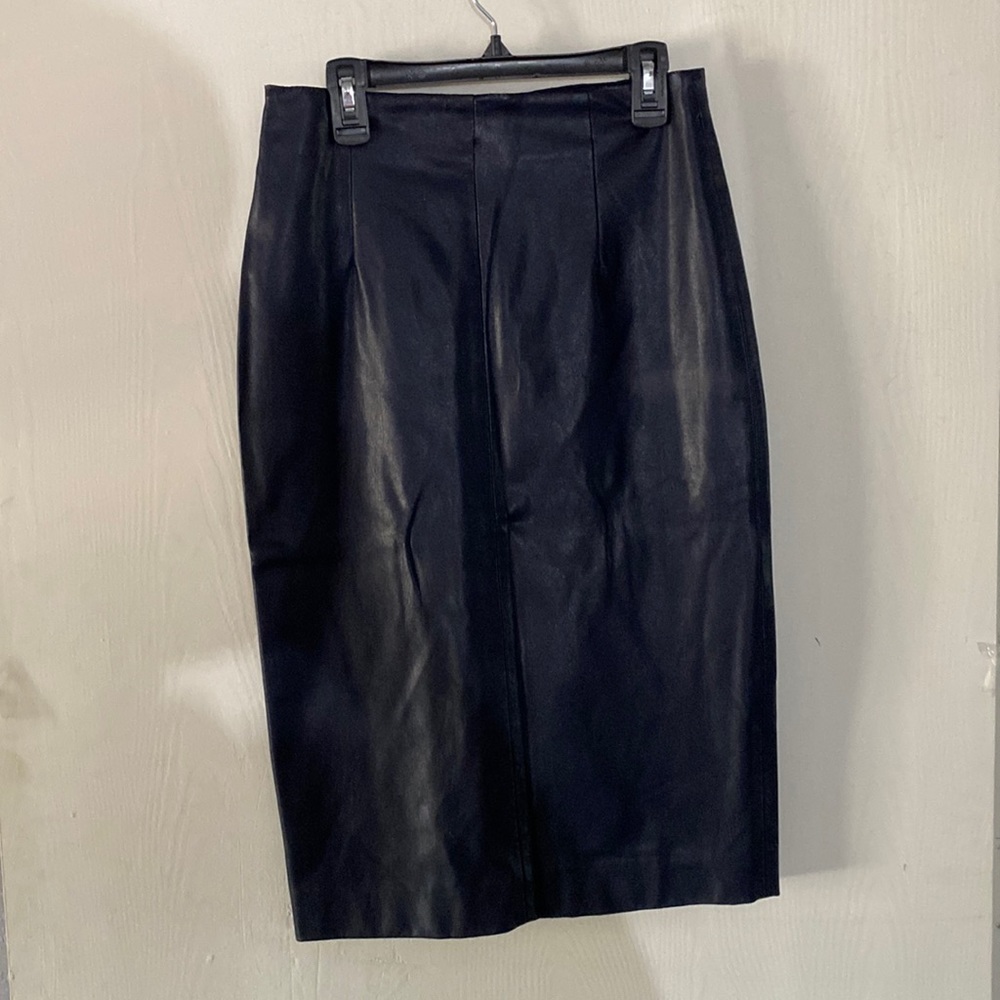 Blue leather mid length skirt from Zara